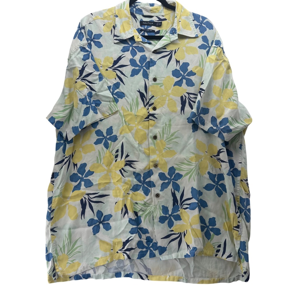 Nautica Easy Care Silk Men Size‎ 2XL Floral Short Sleeve Hawaiian Casual Shirt